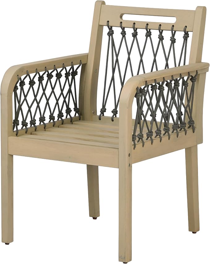 Christopher Knight Home Domac Acacia Wood Dining Table Set for 6, Solid Wood Outdoor Dining Set for 6, Oval Patio Dining Table and Chair Set with Cushion & Rope Accent, Cream Beige+Grey+Light Teak