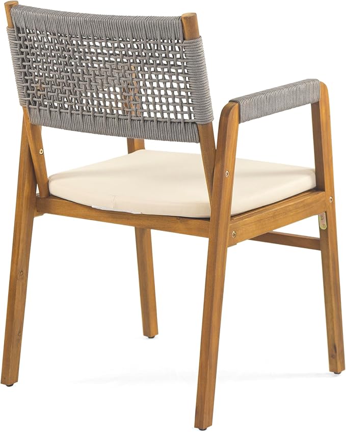 Christopher Knight Home Terry Acacia Wood Patio Dining Set for 6, Solid Wood Outdoor Dining Table Set for 6, 7 Piece Outdoor Dining Set with Rectangular Table and Woven Rope Accents, Teak+Beige+Grey