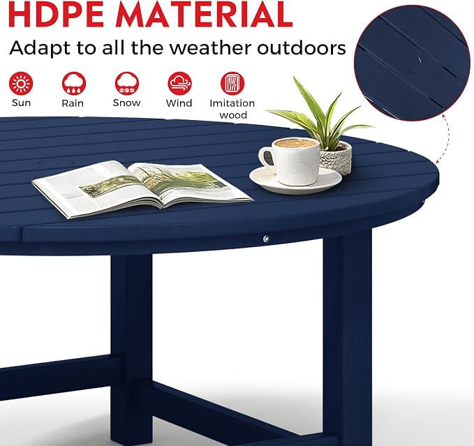 Costaelm Paradise Kids 5-Piece HDPE Outdoor Patio Round Dining Table and Chairs Set, Navy Blue
