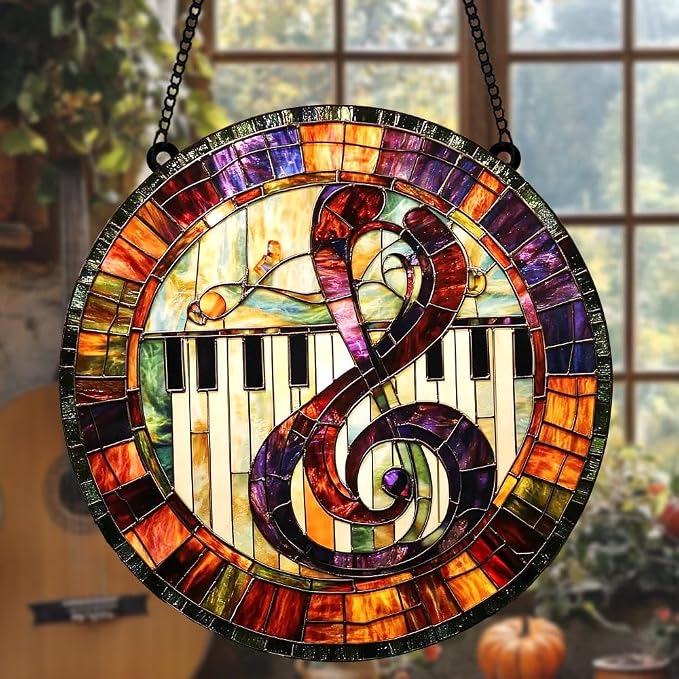 Music Treble Clef Acrylic Suncatcher, Boho Suncatchers for Window Hanging Ornament, Stained Glass Effect Art Garden Decor for Piano Lover, Gifts for Mother's Day, Mom, Grandma, Wife, Women, Nana
