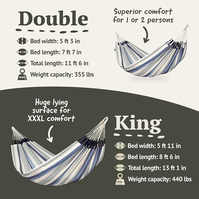 La Siesta® XL King Brisa Classic Hammock & TreeMount, Trees Beams Posts Suspension Kit- Indoor Outdoor Hammock Swing, Weather Tear Resistant, Sea Salt