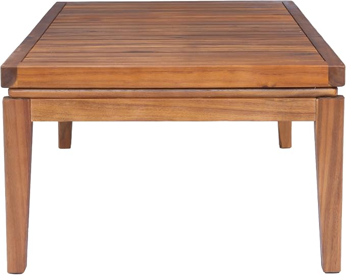 Merax Patio Outdoor Acacia Wood Round Coffee Table for Backyard, Lawn, Balcony, Easy Assemble, Slatted Top, Teak+ Beige