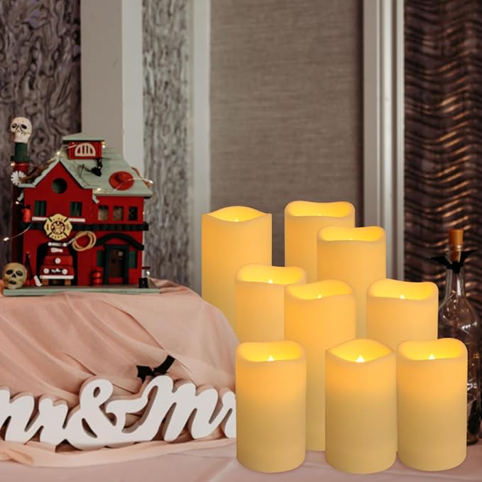 YOROXRG Set of 24 Waterproof Outdoor Flameless Candles, LED Candles with 4 Remote and Timer,(H 4" 5" 6" x D 2.2"),for Christmas,Halloween,Wedding,Festival