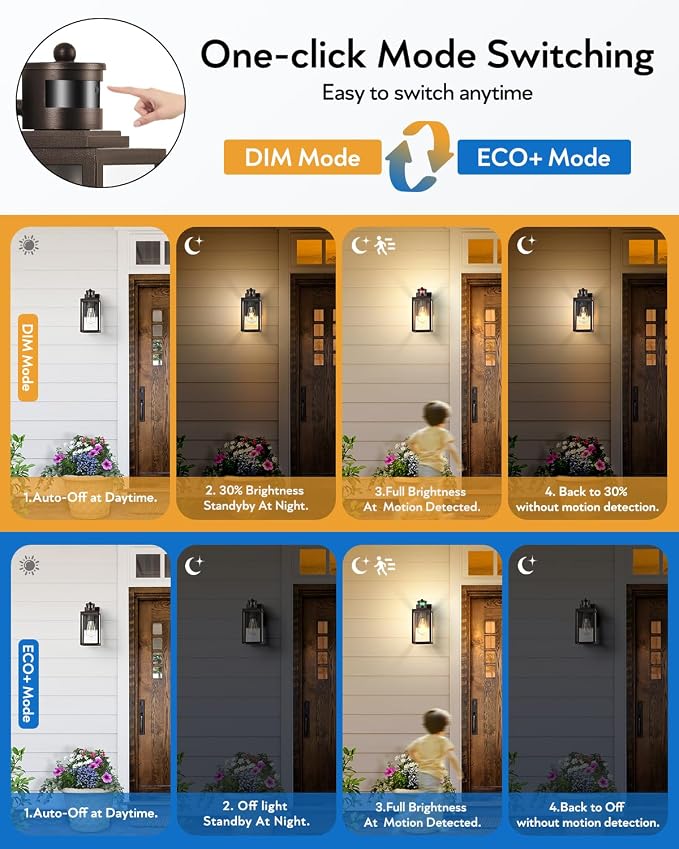 VIANIS Oil Rubbed Bronze Motion Sensor Porch Lights Outdoor, Farmhouse Outdoor Garage Lighting Fixtures Wall Mount for House, 100% Aluminum Waterproof Outdoor Sconce Lights for Front Door, Coach