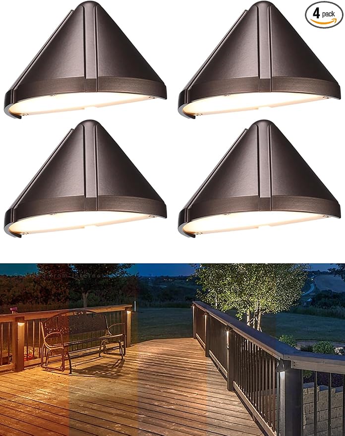 LEONLITE 4-Pack 5CCT Low Voltage LED Deck Light Triangle Oil Rubbed Bronze | 12-24V AC/DC Stair Railing Light, CRI90, IP65, Aluminum, Landscape Step Fence Lighting, 1800K/2700K/3000K/4000K/5000K