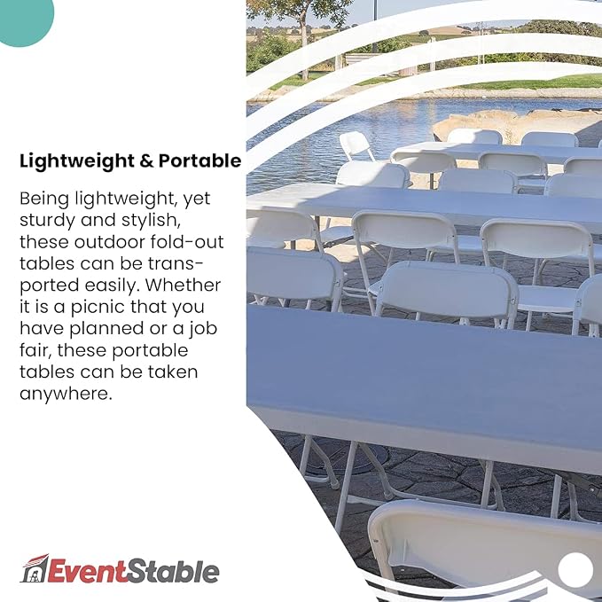 EventStable TitanPRO Plastic Folding Table - Sturdy Outdoor Folding Table - Lightweight Fold Up Table for Weddings Cocktail Parties patios - 8' x 30'' - 10 Pack