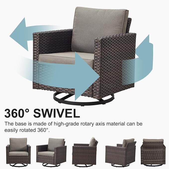 Belord 7 Piece Outdoor Furniture Patio Wicker Sofa Set, Oversize Outdoor Swivel Rocker Chairs with Rattan Ottomans, Conversation Sets Patio Furniture Come with Removable Washable