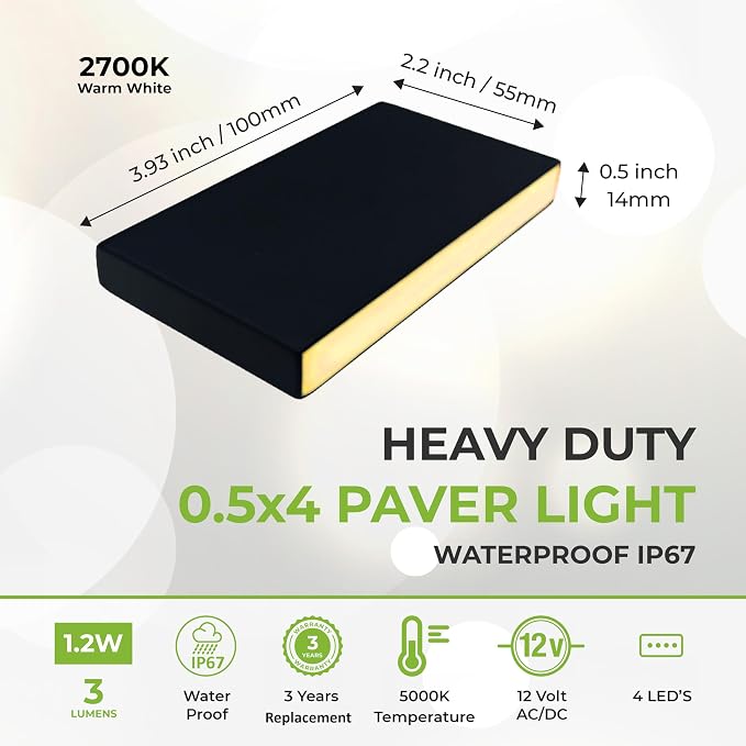 LUMENGY Paver Light Slim 0.5x4 Inch (0.47x3.93), 2700K Warm White, Glare-Free Linear Lighting for Driveways, Walkways and Paver Borders, 12V Hardwired, IP67 Waterproof, Drive-Over Rated