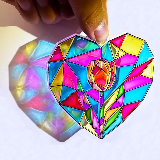 AUEKIV 30 Sets Valentine's Suncatchers Craft DIY Kit Heart Suncatcher Kit for Window Paint Art Suncatchers Valentine's Day Heart Sun Catcher Supplies for Valentine Gift Exchange Activities