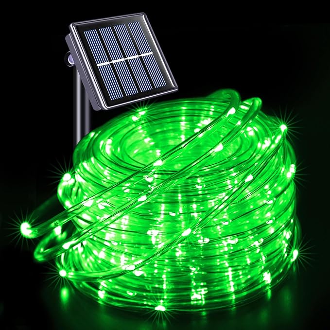 JMEXSUSS 66 ft 200 LED Green Halloween Solar Rope Lights with 8 Modes | Rope Lights Outdoor Waterproof, PVC Tube Green Christmas String Lights for Halloween Party Tree Fence Christmas