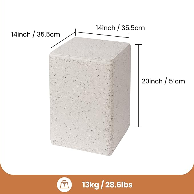 HOMPUS Outdoor Side Table Rectangular, Concrete Lightweight MgO End Table, Patio Accent Coffee Table Garden Tool for Patio, Porch and Deck, Spotted White