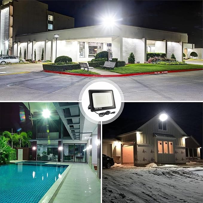 4Pack LED Flood Light Outdoor,50W LED Work Light 5500lmwith 6FT US Plug,IP66 Waterproof Exterior Security Lights,6000K Daylight White Outside Floodlights Slim Design for Playground Yard