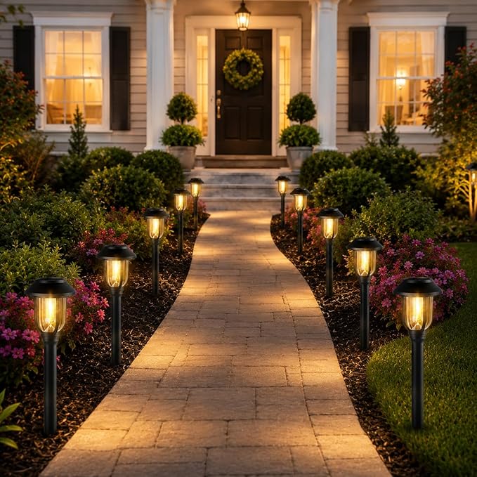 Solar Pathway Lights Outdoor 8 Pack, Warm White Solar Path Lights, Waterproof Energy Efficient Landscape Lights Decorative Auto On/Off, Solar Garden Lights for Yard Walkway Driveway Patio