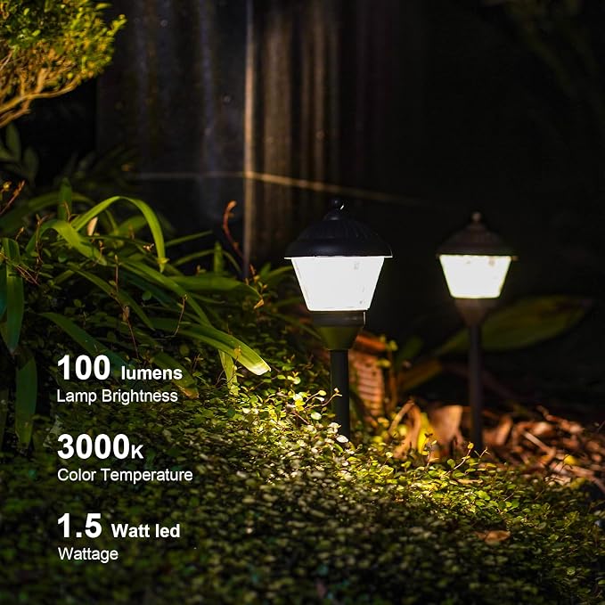 Pathway Lights 1.5W LED 6PK Outdoor Low Voltage Landscape Lighting Kits 100 Lumen Hardwired Path Light 3000K Warm White Metal 12V Bronze Electric Sidewalk Walkway Lights with Cable Connector