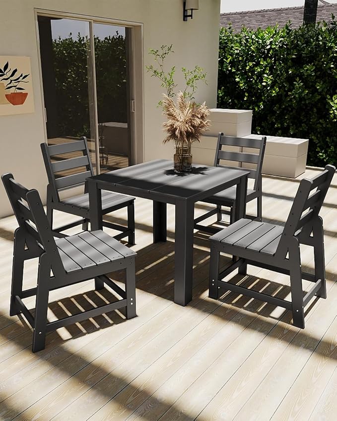GREENVINES Patio-Chair | Outdoor Dining Chairs Set of 2 | HDPE Plastic | Armless |All Weather | for Backyard Deck Poolside Garden | Grey