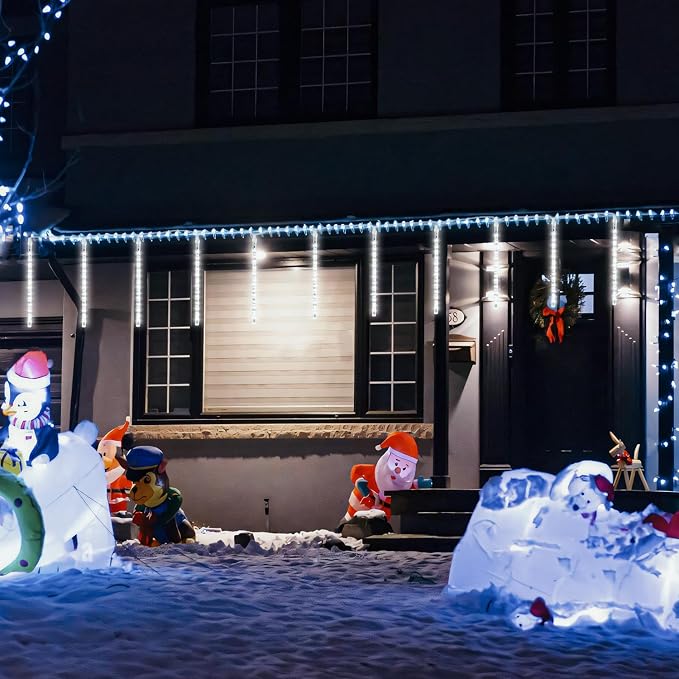 JMEXSUSS 2 Pack Solar Christmas Meteor Shower Lights, 16 Tube 288 LED | White Solar Christmas String Lights Outdoor Waterproof for Tree Patio Garden Wedding Party Decorations