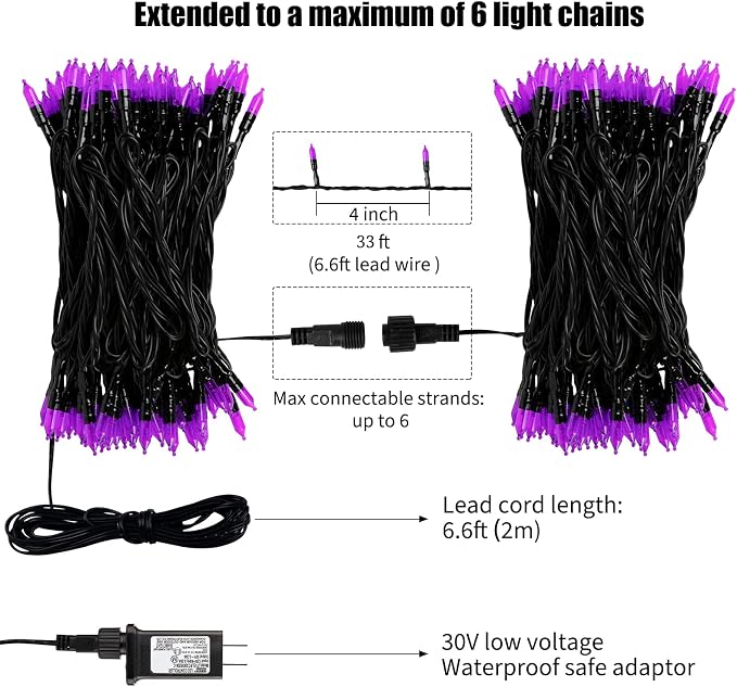 39FT Purple Halloween Lights, 100 LED Outdoor Christmas Mini String Lights | 8 Lighting Modes, Connectable, Waterproof, Halloween Decorations for Haunted House Ghost Holiday Party Xmas Tree Indoor Decor