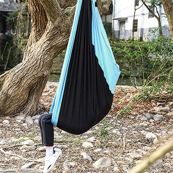 Breathable Hanging Chair Bed, 260x140cm Dual Use Portable Hammock Swing, Garden Hammock with Steel Buckle for Camping Courtyard Corridor Outdoor (Blue Gray)