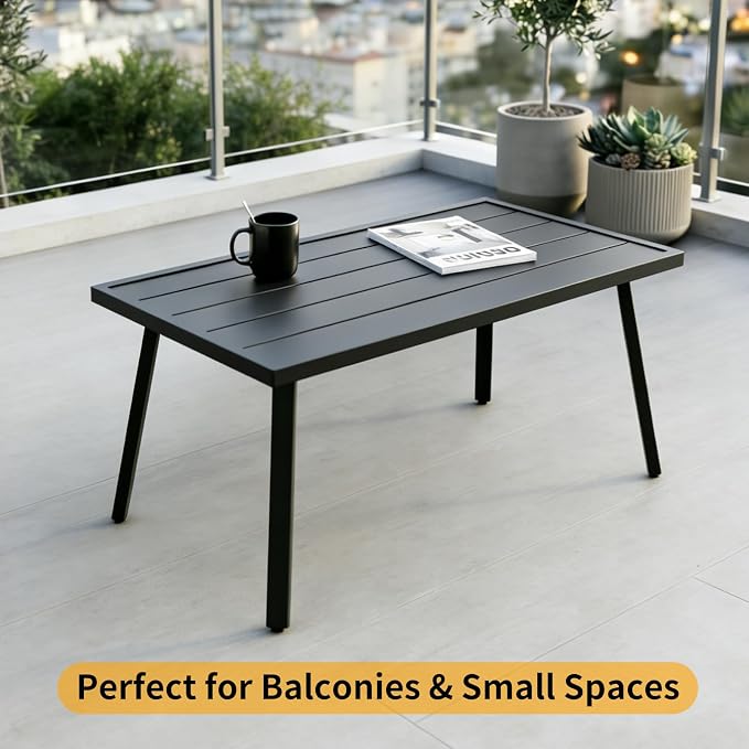 EAGLE PEAK Patio Coffee Table, Weather-Resistant Outdoor Rectangle Table for Balcony, Porch, Deck, or Garden, Modern Design, 35.4" x 17.7" x 15"