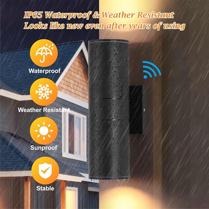 DAKAFUL Dusk to Dawn Outdoor Lighting Sensor Wall Lights 4Pack, 12W 2700K Integrated LED Cylinder Up Down Lights Outdoor, IP65 Waterproof Aluminum Wall Sconce Exterior Wall Light for Porch Patio etc.