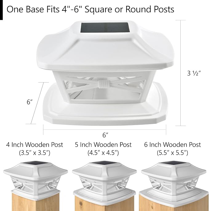 Davinci Lighting Flexfit Solar Outdoor Post Cap Lights - Includes Bases for 4x4 5x5 6x6 Wooden Posts - Bright LED Light - Pearl White (12 Pack) | Pearl White, Wooden Posts, fence/deck/garden/patio, UV fade-protected plastic, auto-on, 7-8h, cordless, IP...