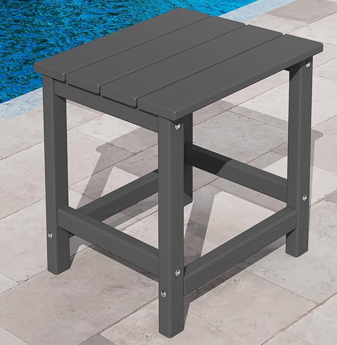 KINGYES HDPE Outdoor Side Table, Adirondack Side Table for Patio, Garden, Poolside, Grey