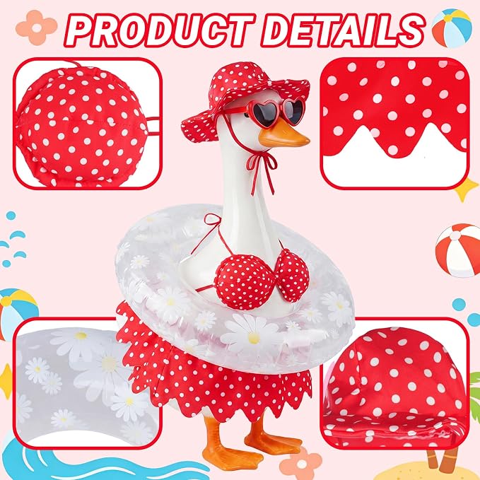 hoyuwak Bikini Goose Outfits Summer Hawaiian Porch Goose Outfits with Swimming Ring Sunglasses Hat for 23" Geese Yard Decor