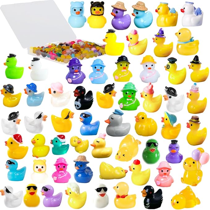 U-Zimikee 70 Pcs Multicolor Mini Resin Ducks, Tiny Ducks to Hide, Little Ducks Figurines Small Miniature Ducks Figures Bulk for Fairy Garden, Dollhouse Decoration Micro Landscape Ornament