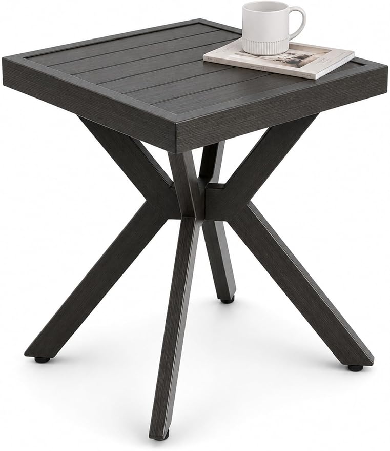 Outdoor Side Table, Aluminum Outdoor Side Table, Patio End Table with Rust-Resistant Frame for Poolside Garden Balcony Lounge Chairs, Grey