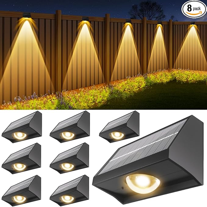 Solar Fence Lights Outdoor Waterproof High Brightness LED Spot Lens Deck Lights 7 Mode Warm & Cool White RGB Solar Powered Wall Lighting Decor for Outside Patio Step Backyard Railing Pool - 8 Pack
