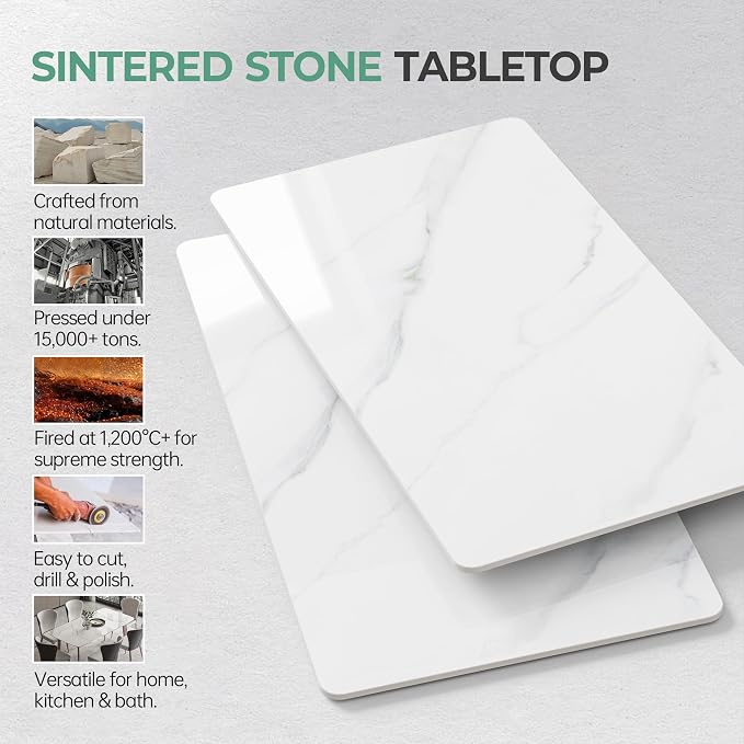 Rectangle Table Top,55.1” x 27.6” White Sintered Stone Tabletop, DIY Replacement & Cover Marble Desktop, Scratch & Wear Resistant, Easy to Clean, Suitable for Indoor & Outdoor