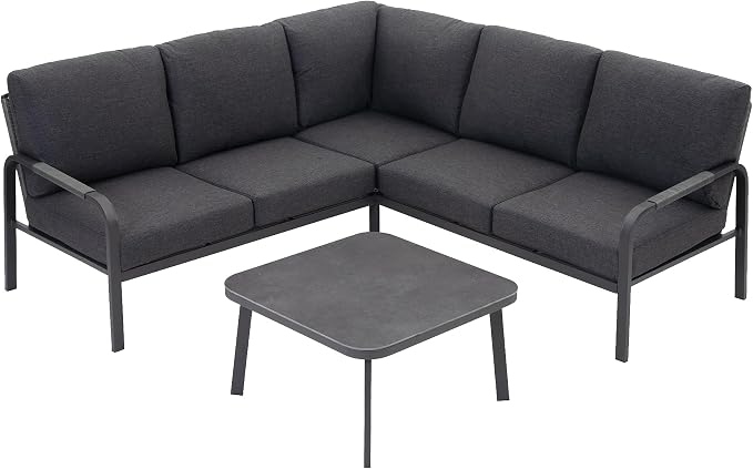 Aluminum Patio Furniture Set with Coffee Table, L-Shaped Patio Sectional Couch with Rattan Backrest for Garden, Balcony, Terrace, Gray