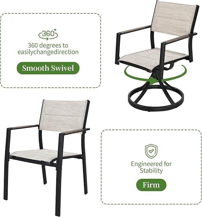 Patio Swivel Chairs Set of 2, Outdoor Swivel Rocker Dining Chair, Outdoor Dining Chair, All Weather Patio Chair with Textilene & Aluminium Frame for Outdoor Poolside Lawn Garden, Grey Armrest