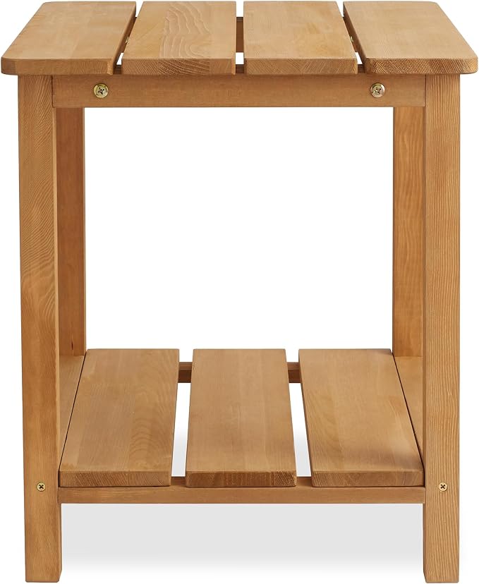 Casafield Adirondack Side Table, Set of 2 Cedar Wood Outdoor End Table with Shelf for Patio, Deck, Lawn and Garden - Natural