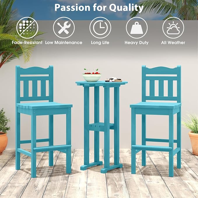 Sundale Outdoor 39 Inches Height Adirondack Bar Table, Patio HDPE Pub Height Round Counter Table, All Weather High Top Bistro Tabl for Outside Deck Porch Balcony Poolside (Teal)