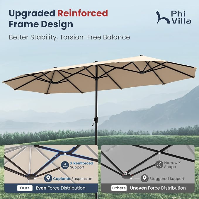 PHI VILLA Outdoor Dining Set with Umbrella for 6, Swivel Mesh Chairs | Includes 1 rectangle metal table, 6 textilene chairs and 13ft beige umbrella(NO BASE), designed for deck, backyard, garden
