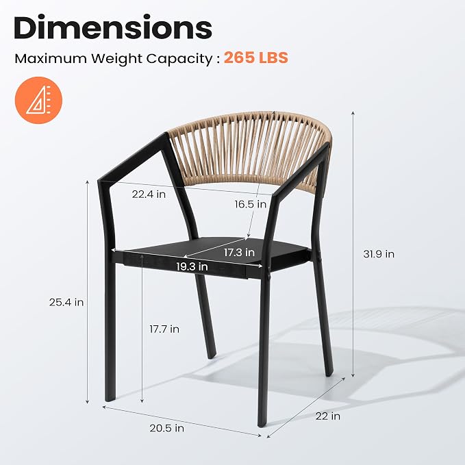 Pellebant Outdoor Patio Dining Chairs, Aluminum Frame with Breathable Twist Wicker Backrest – Stackable for Porch, Lawn & Deck(Brown)