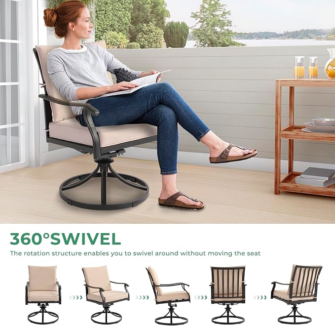 LVUYOYO 7-Piece Outdoor Patio Dining Set, Metal Dining Chair & Rectangular Table Set, All-Weather Furniture for Backyard, Garden,Balcony,Porch (1 Rectangular+ 4 Dining Chairs+2 Swivel Chairs)