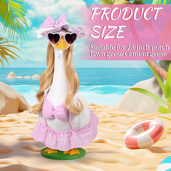 JcHrmers Bikini Goose Outfit Summer Porch Goose Outfits Hawaiian Lawn Goose Clothes Fits 23" Cement Plastic Goose Statue for Summer Outdoor Garden Yard Patio Art Decor