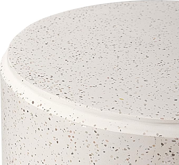 HOMPUS Outdoor Side Table Round, Concrete Lightweight MgO End Table, Patio Accent Coffee Table Garden Tool for Patio, Porch and Deck, Spotted White