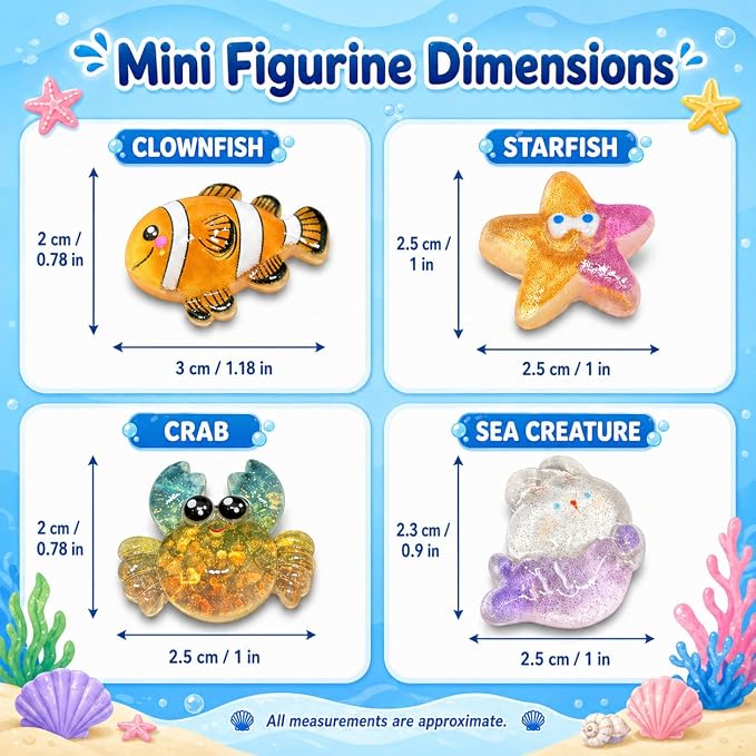 60 PCS Glow in the Dark Mini Resin Sea Animal Mystery Bags | Tiny Animal Figurines for Fairy Gardens, Classroom Prizes, Terrarium Decor, Party Favors, DIY Crafts