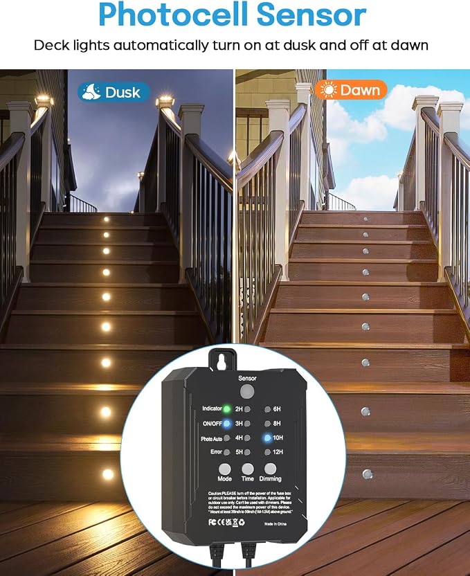 HIBOITEC 30 Packs Low Voltage Deck Lights Recessed Kit with Transformer Dimmable Timer and Photocell Sensor Outdoor LED Deck Lighting IP67 Waterproof 2700K for Garden Yard Stair Patio Floor Decoration