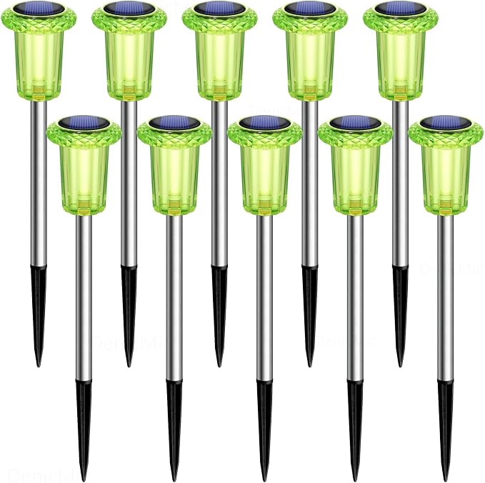 DenicMic Halloween Solar Lights Outdoor Waterproof 10 Pack Halloween Decor | Stake Lights for Yard Pathway Garden Walkway Driveway Patio Lawn, Auto On/Off Green LED Halloween Decorations Outdoor