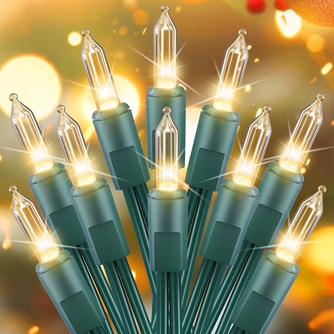 Brightown Clear Christmas String Lights 50 Count 10 Feet Incandescent Bulb | Mini Lights for Indoor Outdoor Xmas Tree Garland Birthday Wedding Party Festival Decoration, Green Wire
