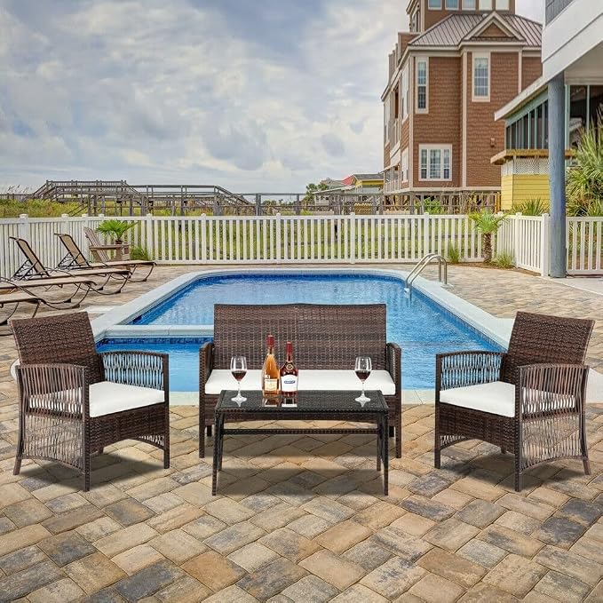 4PC Patio Furniture Set Sectional Wicker Sofa Chaise Lounge Rattan Chair Outdoor Sofa Covers Sectional Sofa