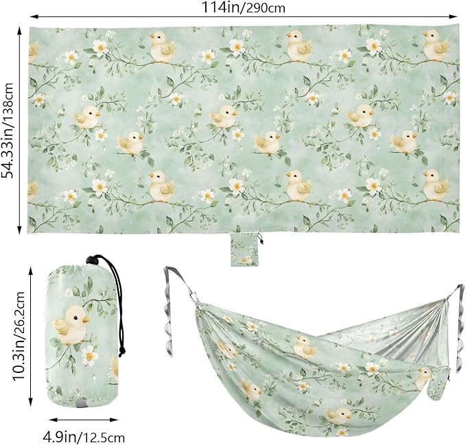 Camping Hammock Outdoor Hammocks for Outside Chick Watercolour Green Beach Trees Portable Lightweight with Pockets Tree Straps Indoor