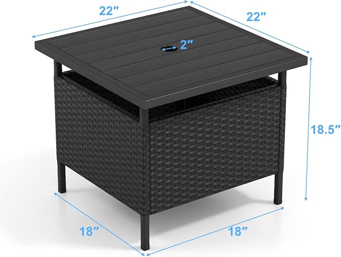 Giantex Umbrella Table, Outdoor Side Table with 2" Umbrella Hole, Rattan Umbrella Stand Holder, Heavy Duty Metal Frame, Patio Bistro Table for Deck Garden Poolside, Black (HDPE Tabletop)