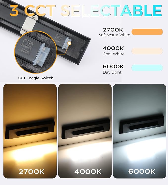 CLOUDY BAY [6 Pack] 3 Color Low Voltage 12-24V LED Step Lights Outdoor,2.5W Landscape Cutoff Stair Riser Light,Deck Step Lights Outside Accent Lighting Fixtures,Wet Location,Black