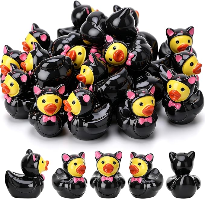 30 Pcs Black Cat Ducks, Mini Black Cat Resin Ducks Bulk, Fun Printed Toy Figures for Birthday Party Favors, Themed Decor, Kids Gift Collection (Black Cat)