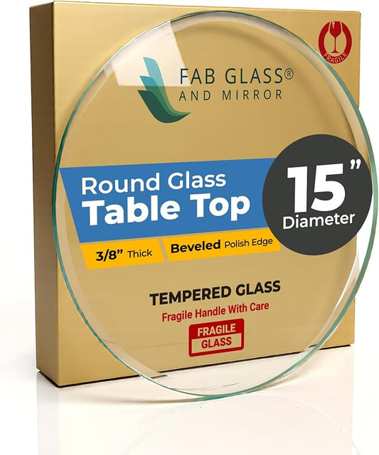 15 Inch Round Clear Tempered Glass Table Top with 3/8" Thick Polished Edges for Dining, Coffee Table, or Office Use by Fab Glass and Mirror